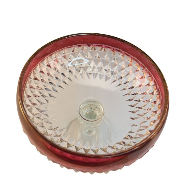 Vintage, Red Ruby Flash, Indiana Glass, Diamond Point, Compote with Lid, - Picture 9 of 12